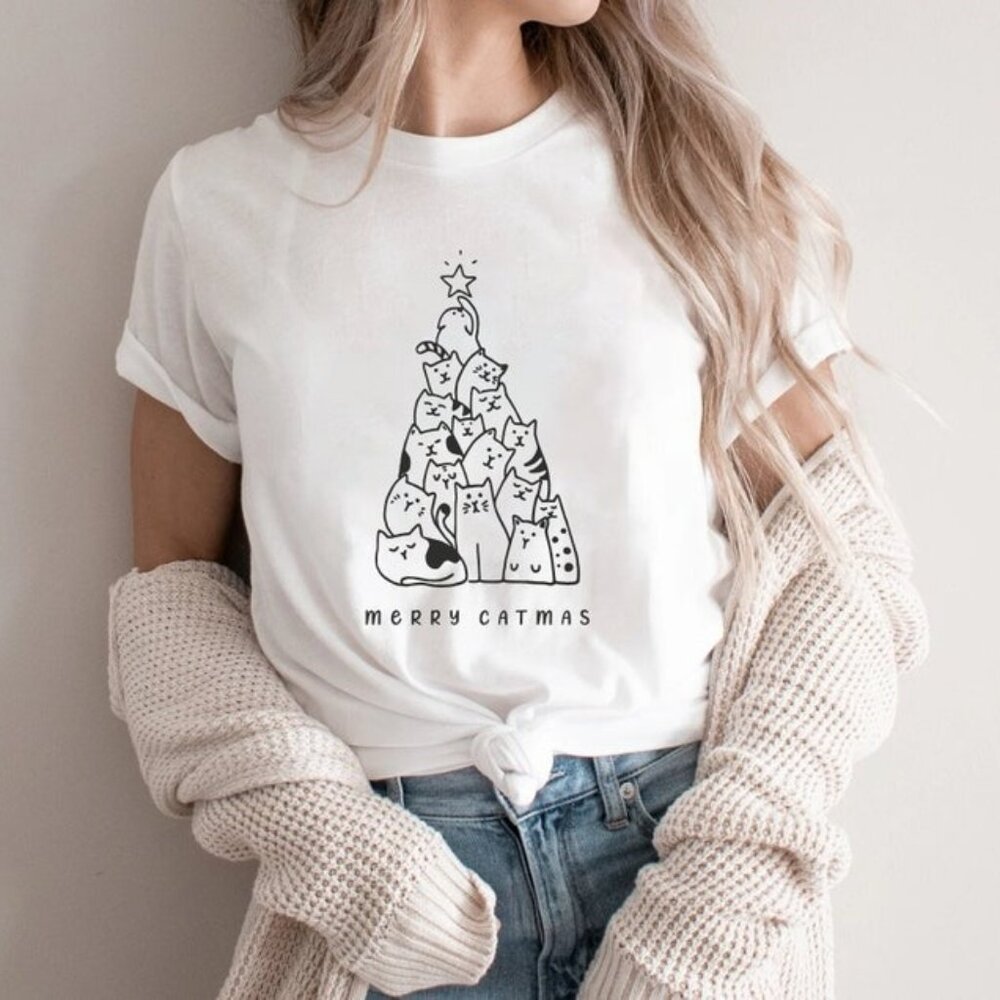 Cat Christmas Shirt, Merry Catmas Shirt, Cat Christmas Tree Shirt - Picture 1 of 5